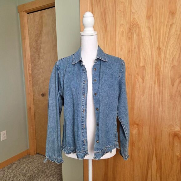 vintage y2k Christopher and banks ruffle Jean jacket - Picture 2 of 5